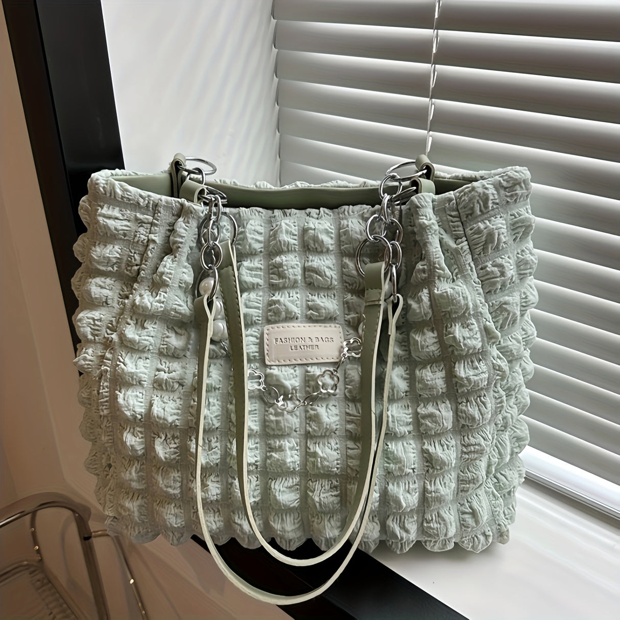 Pleated Bubble Shoulder Bag, Aesthetic Cloud Ruched Tote Bag, Fashion Soft Handbag For Women