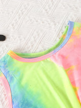 Girl's 2pcs Knotted Tank Top & Elastic Waist Shorts Set, Tie-dye Print Leggings, Casual Outfits, Kids Clothes For Summer