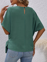 Solid Knotted Blouse, Casual Crew Neck Asymmetrical Blouse, Women's Clothing