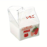 1pc Adorable Kawaii Glass Milk Carton Mug - 12 Oz Microwave Safe, Reusable, BPA-Free, Square-Shaped, Recyclable, Multipurpose Cup with Strawberry, Peach, Avocado, and Banana Print for Breakfast and Coffee