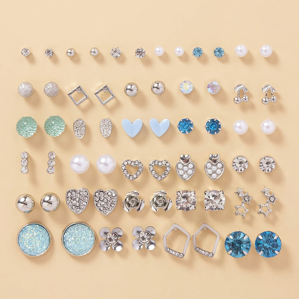 30 Pairs Assorted Multiple Stud Earrings Set For Women Heart Cherry Alloy Simple Earrings