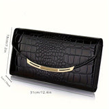 Elegant Clutch Bag For Women, Crocodile Pattern Envelope Handbag, Luxury Patent PU Leather Flap Purse