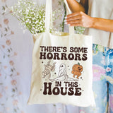 Ghost Skull Pumpkin Print Tote Bag, There's Some Horrors In This House Pattern Shoulder Bag, Lightweight Shopper Bag Halloween Gift