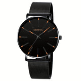 [Ultra Thin Quartz Wrist Watch] Minimalist Mens Fashion Ultra Thin Watches Simple Men Business Stainless Steel Mesh Belt Quartz Wrist Watch