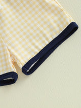 Toddler Boys Summer Outfits Letter Duck Embroidery Round Neck Short Sleeve T-Shirts Plaid Elastic Waist Shorts 2pcs Clothes Set, for Outdoor