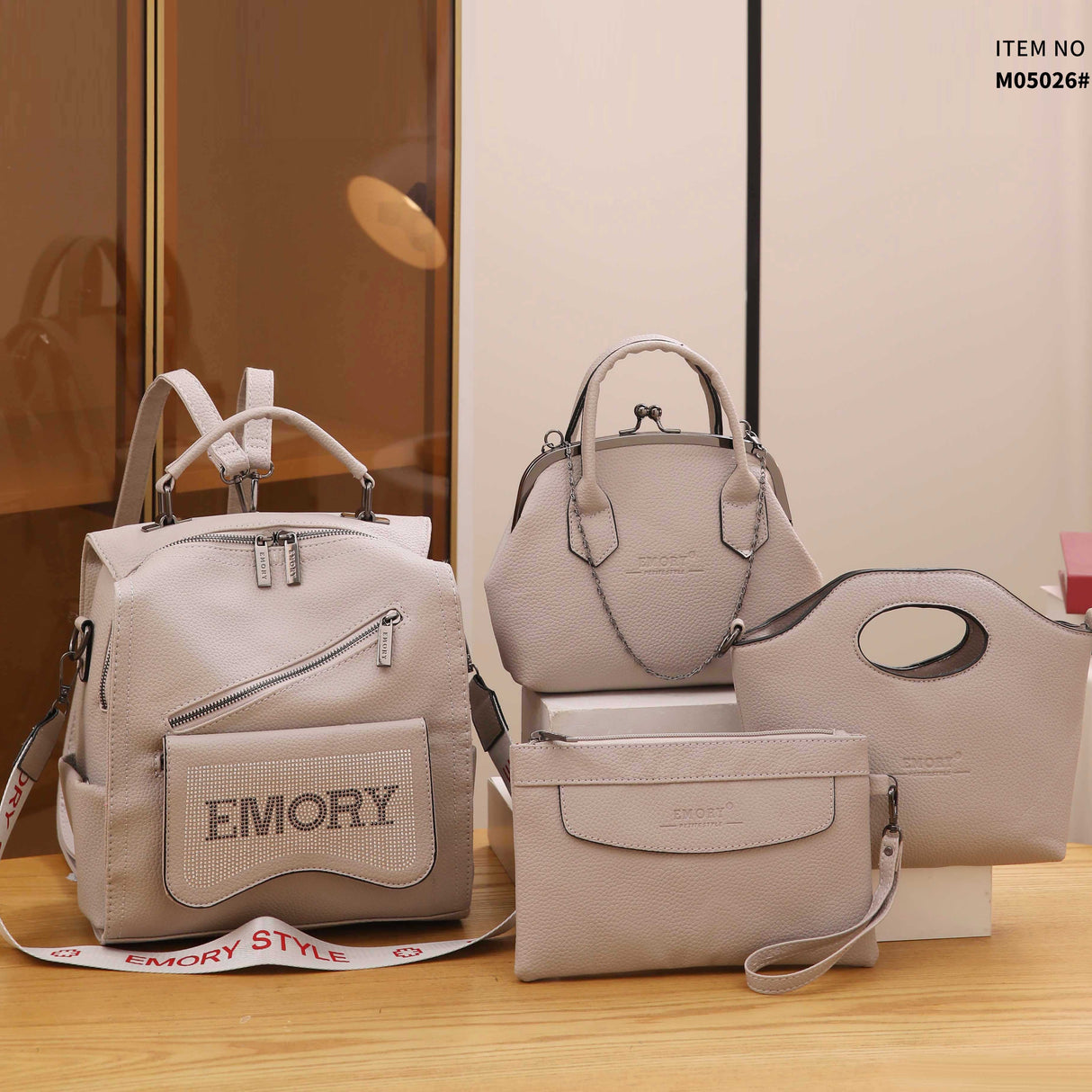 4PCS Vintage Convertible Backpack Set, Retro Fashion Tote Bag, Women's Casual Handbag & Shoulder Purse & Wristlet