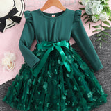 Girls Elegant Princess Tutu Dress Long Sleeves Dresses Kids Clothes For Christmas Gift Party