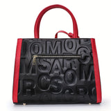 Luxury Genuine Leather Tote Bag, Women's Letter Embossed Handbag, Large Capacity Satchel Purse