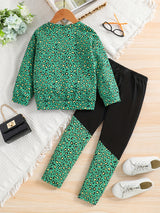 Girl's Camouflage Pattern 2pcs, Long Sleeve Top & Pants Set, Anime Sunglasses Girl Print Casual Outfits, Kids Clothes For Spring Fall