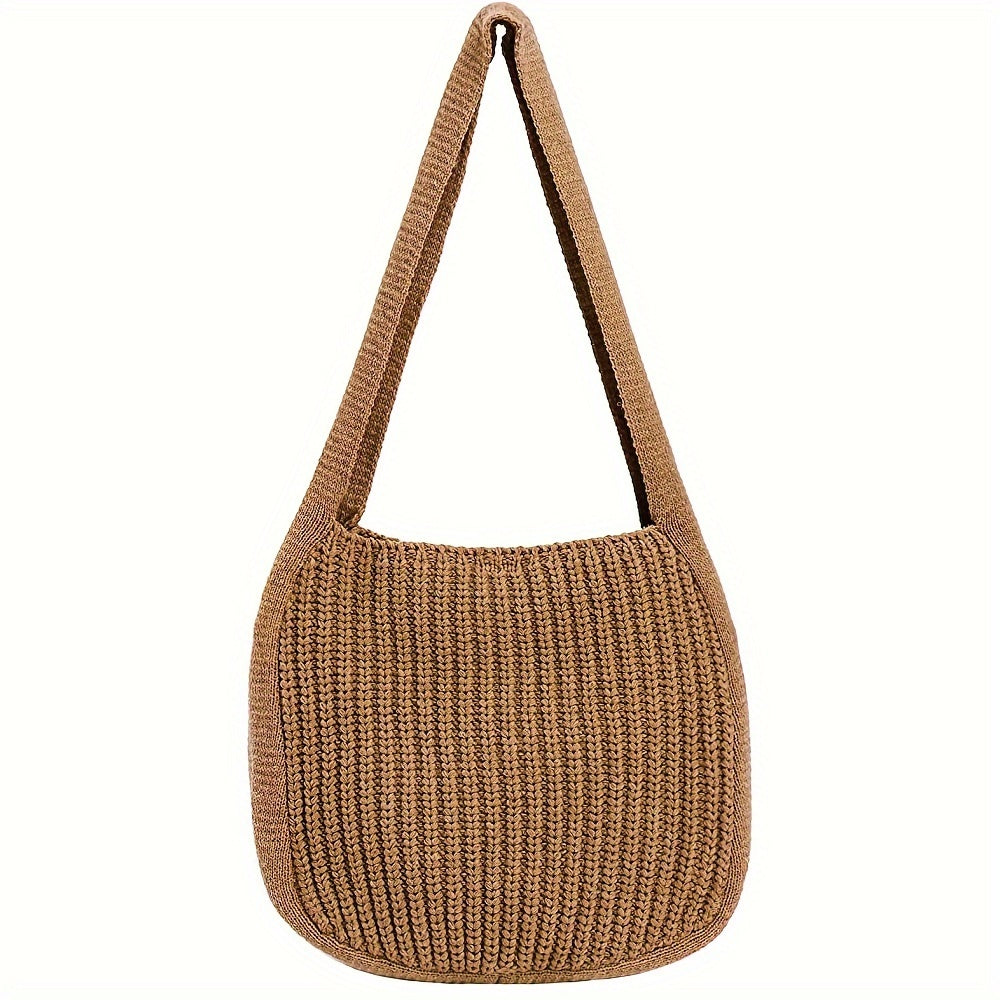 Trendy Literary Crochet Hobo Bag - Hollow Out Knitted, Crossbody, Stylish, Fashionable, and Spacious Handbag for Women