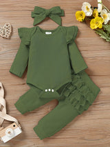 Baby Girl Clothes Newborn Romper Long Sleeve Infant Outfits 3pcs Ruffle Tops + Pants + Headband 0-18 Months, Infant Fall Wear | Bow Adorned Outfit | Soft Newborn Clothes, Newborn Girl Clothes, Perfect for Outdoor