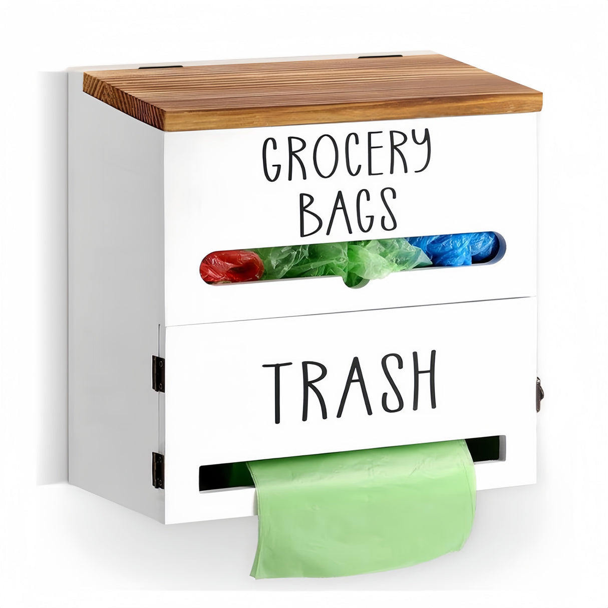 2-in-1 Wooden Wall-Mount Garbage Bag Dispenser & Organizer - Large Capacity, White/Black for Kitchen & Bathroom Essentials