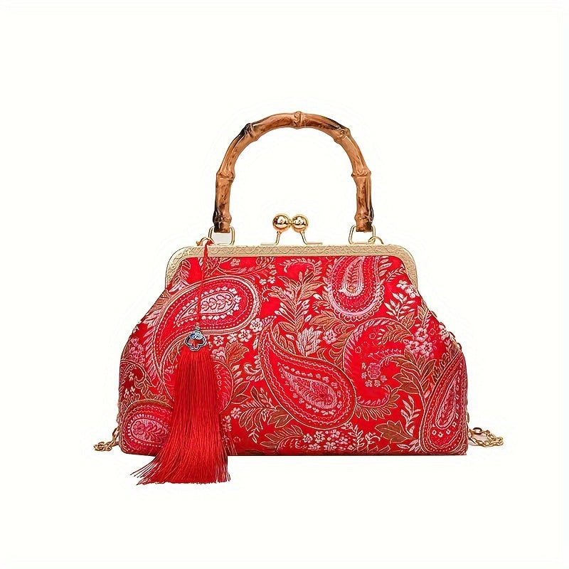 Vintage Chic Mini Shoulder Clutch Bag - Stylish Chain Strap, Versatile for Evening Party, Formal Occasions and Daily Use - Ethnic Inspired Design, Soft Fabric, and Easy to Carry