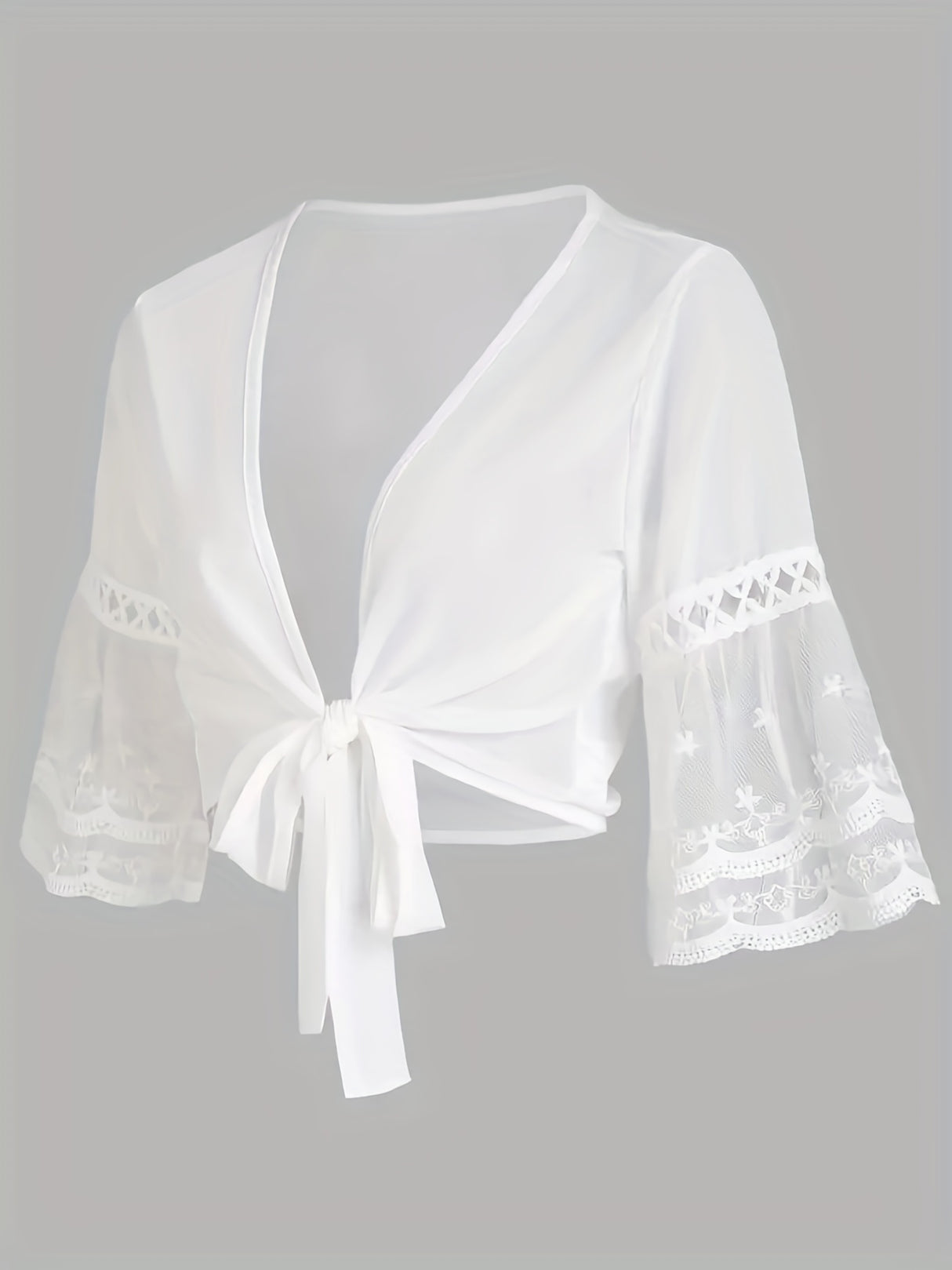 Elegant Solid Knotted Flared Sleeve Blouse, Open Front for Coquette/Cute/Y2K Style Women's Clothing