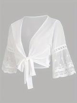 Elegant Solid Knotted Flared Sleeve Blouse, Open Front for Coquette/Cute/Y2K Style Women's Clothing