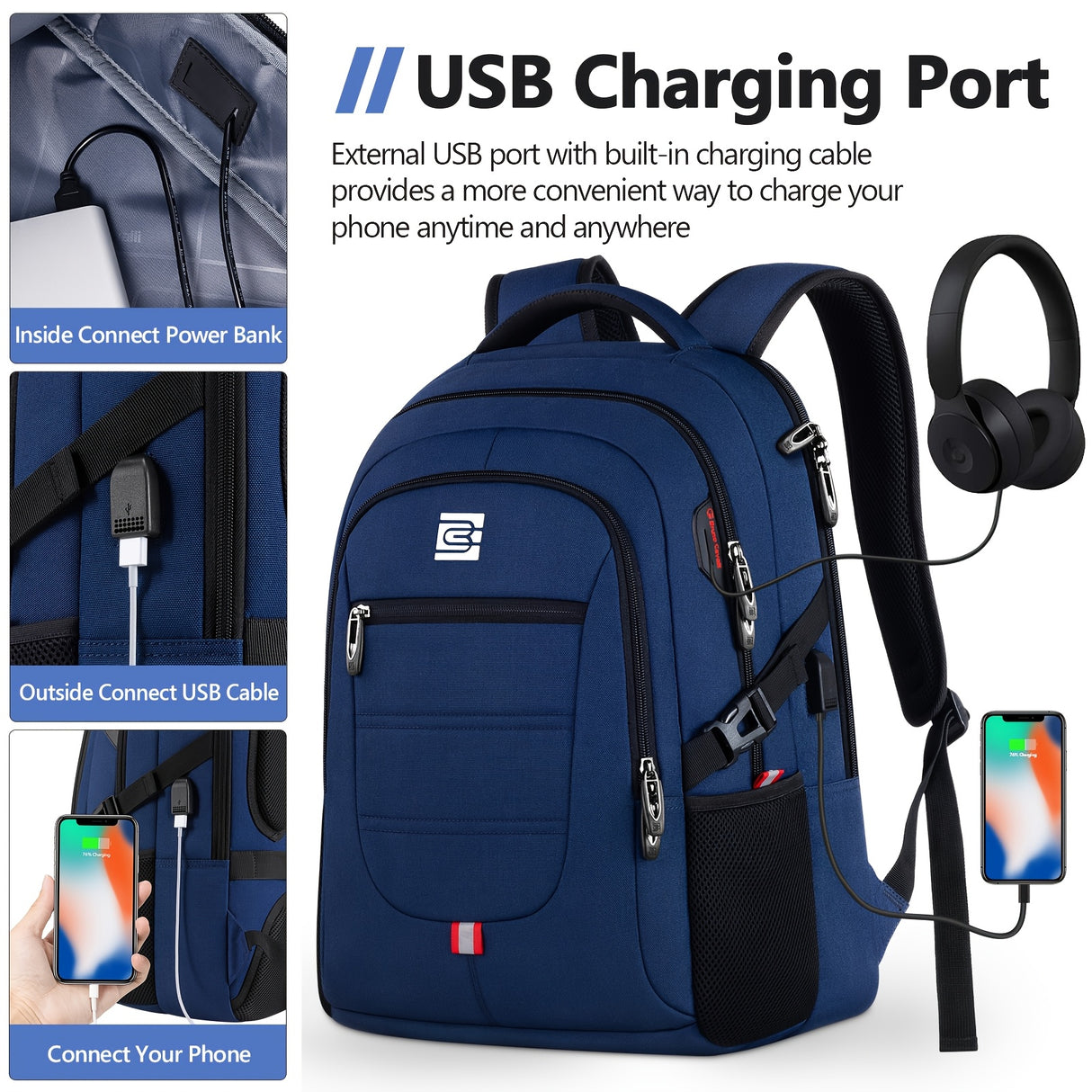Laptop Backpack For Men Women, Business Travel Laptop Backpack With USB Charging Port, College Bag Daypack For Work, Business Computer Backpack Bag Fit 15.6 Inch Laptop