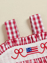 [Patriotic Girls' Dress] Patriotic Red White & Blue Girls' A-Line Dress | Machine Washable, Nontransparent Fabric, Flag Bow Embroidery - Summer Beach Party Outfit, Casual Playwear, Little Girls Clothes