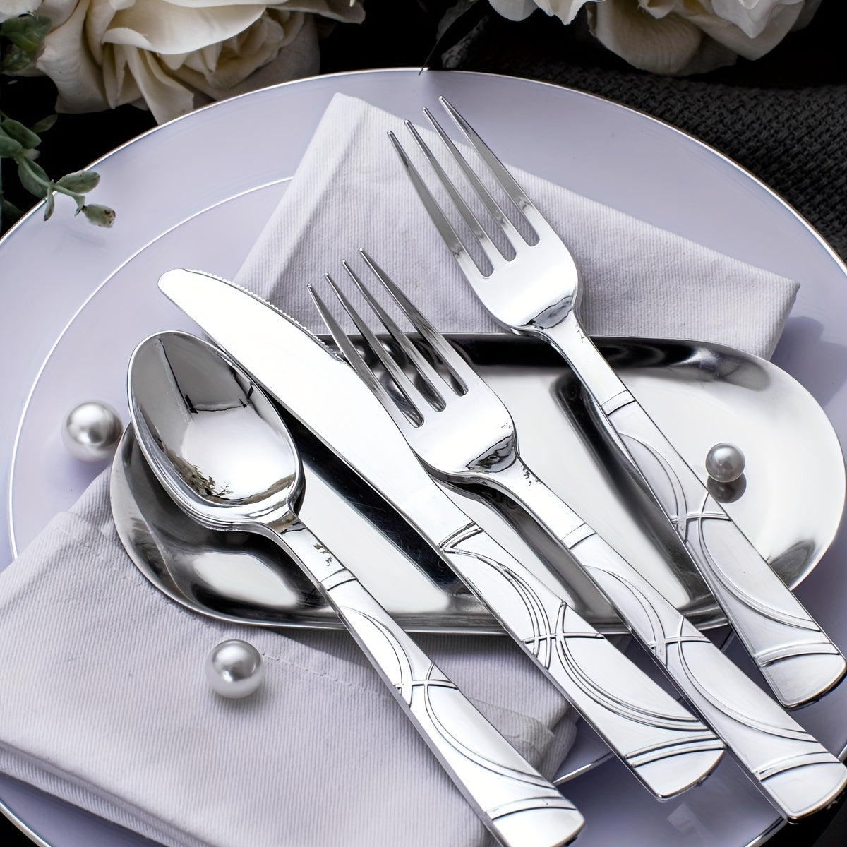 75 Pcs Golden Silverware - Golden Cutlery Set - Disposable Flatware Dinnerware Includes 25 Golden Forks, 25 Golden Spoons, 25 Golden Knives Utensils For Party, Birthday, Wedding, Reuse After Washing Hands