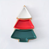 1set, Ceramic Breakfast Tray, Christmas Tree Shaped Plates Chip & Dip Set, Christmas Ceramic Snack Plate With Bamboo Tray, Removable Porcelain Tree Appetizer Dessert Fruit Salad Saucers Bowl, Cutlery Platter Serving Dish