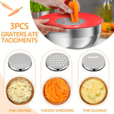 Mixing Bowls With Colorful Airtight Lids, 6 Piece Stainless Steel Metal Bowls With 3 Grater Attachments, Size 4.2, 3.5, 2.5, 2, 1, 0.67QT