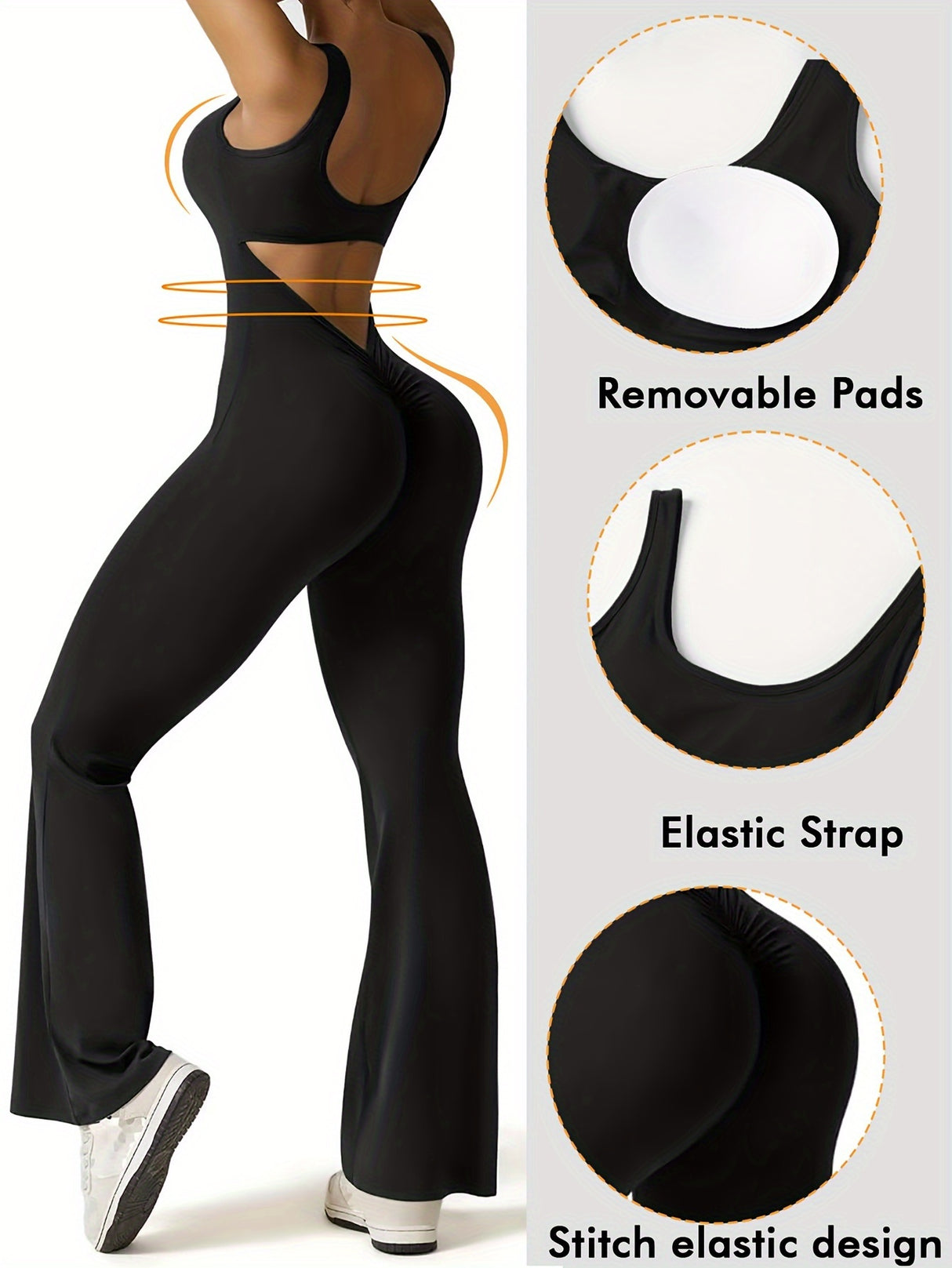 Women Sleeveless Flare Jumpsuits Sexy Backless Tank Tops Bodycon Scrunch Butt Yoga Rompers Seamless Playsuit