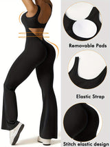 Women Sleeveless Flare Jumpsuits Sexy Backless Tank Tops Bodycon Scrunch Butt Yoga Rompers Seamless Playsuit