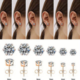 Sparkling Stainless Steel 6-Prong zirconia Stud Earrings Hypoallergenic Daily Decor Earrings 18K Gold Plated Ear Bone Buckle Jewelry