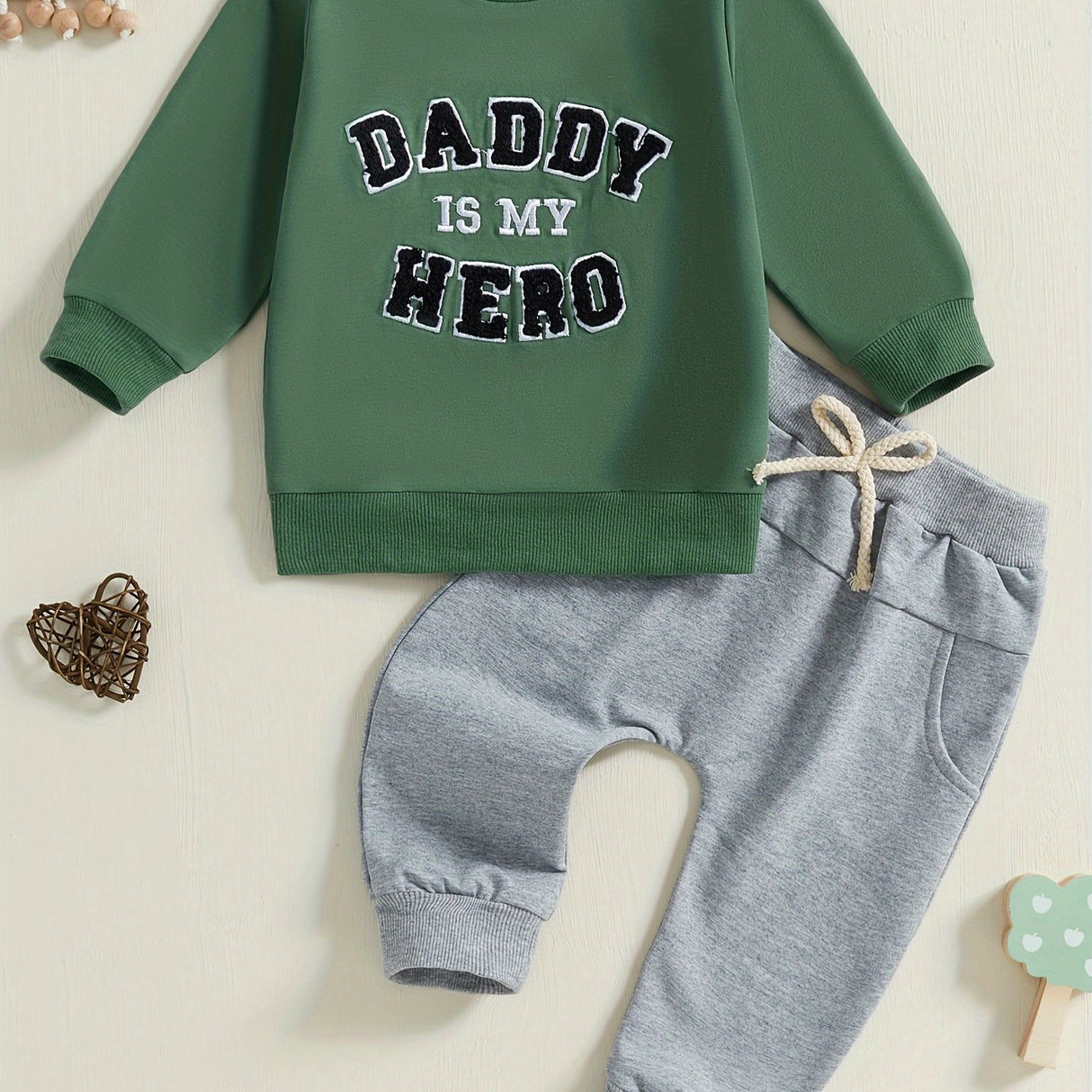 Toddler Boys Fall Outfits Letter Embroidery Long Sleeve Sweatshirts and Long Pants 2pcs Clothes Set