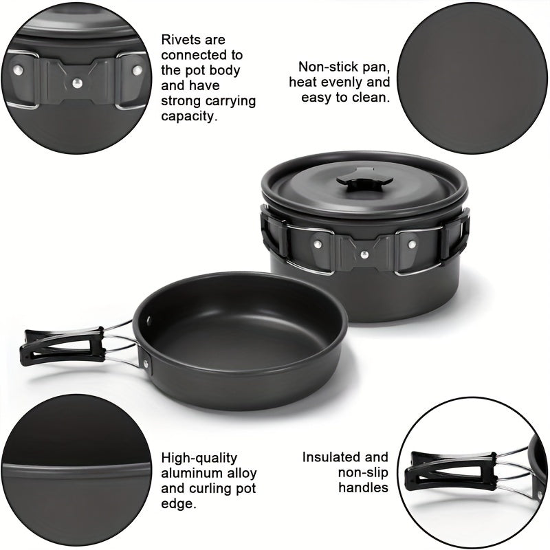 Pardarsey 15pcs Camping Cookware Mess Kit,Portable Non-Stick Aluminum Alloy Cookware,Kettle Pot Frying Pan Plates Forks Knives Spoons for Camping, Backpacking, Outdoor Cooking