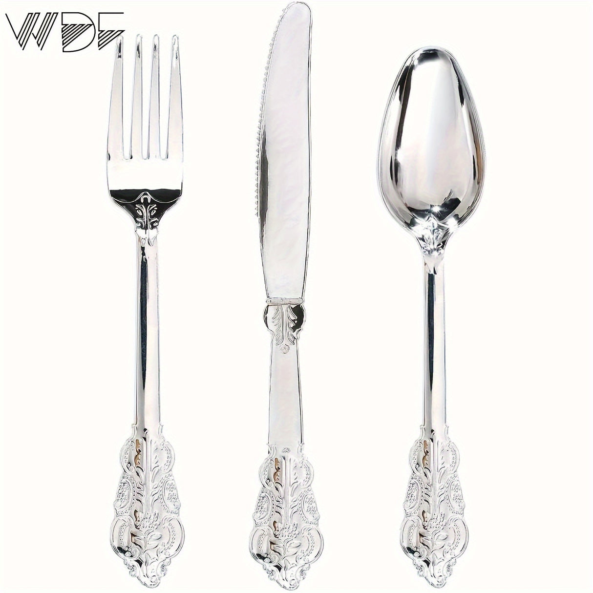 120 Forks, 120 Spoons, 120 Knives - 360 Pieces Heavyweight Silver Plastic Disposable Flatware Silverware