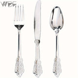 120 Forks, 120 Spoons, 120 Knives - 360 Pieces Heavyweight Silver Plastic Disposable Flatware Silverware