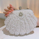 Shiny Event Clutch Bag, Buckle Metal Chain Handbag, Floral Handle Party Bag For Wedding