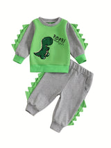 Toddler Boys Fall Outfits Dinosaur Letter Embroidery Long Sleeve Sweatshirts and Long Pants 2Pcs Clothes Set