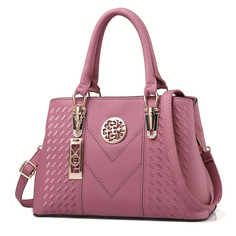 Elegant Embroidery Detail Tote Bag, Women's Top Handle Satchel Purse, Fashion Large Capacity Crossbody Bag