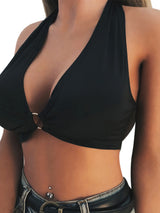 [Wrap Deep V-neck Bustier] Solid Color Deep V-neck Wrap Bandage Backless Vest - Sleeveless Crop Tops for Women