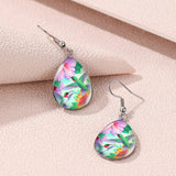 Elegant Sunflower & Hummingbird Water Drop Earrings - Stainless Steel Posts, Glass Material, Perfect for Casual Attire, Pair, Elegant Style