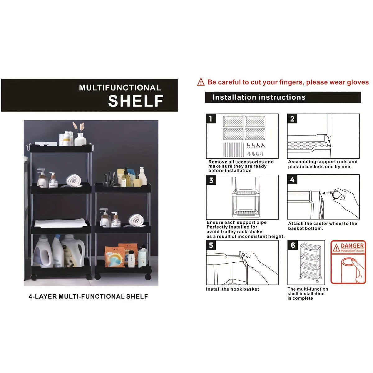 1pc 3/4 Layers Rolling Storage Cart - Spacious and Adjustable Storage Capacity, Versatile and Convenient, Easy-to-Move and Portable, Compact and Space-Saving Design - Ideal for Organizing Bathroom Essentials, Perfect for Stor