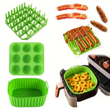 [9-Cavity Cake Mold Air Fryer Set] 1set, Premium Square Air Fryer Silicone Set - Bacon & Hot Dog Rack, 9-Cavity Cake Mold, Air Fryer Pan - BPA-Free, Dishwasher Safe - Compatible With 7QT+ Air Fryers