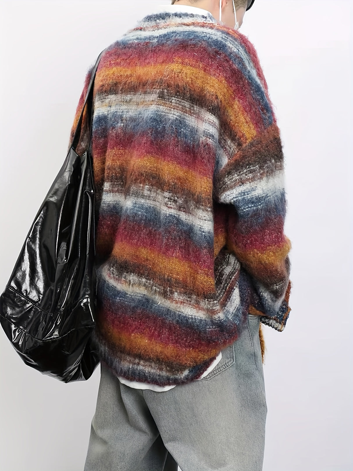 Vintage Geometric Pattern Knit Sweater - Unisex Adult Casual Loose Fit Top with Round Neck, Acrylic Fabric, Elastic Casual Sweater for Men and Women, Spring/Fall Collection