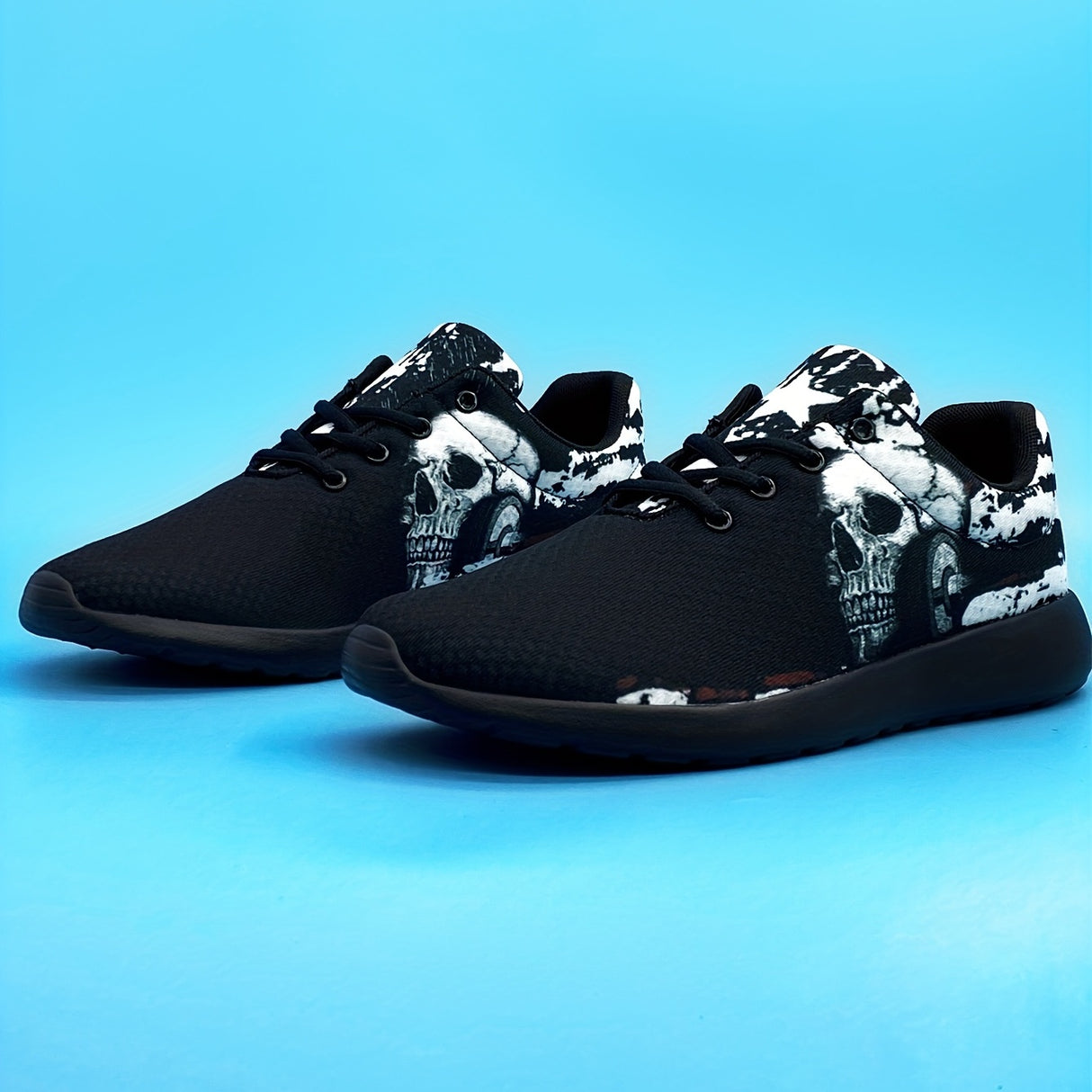 Mens Punk Skull Trendy Running Shoes - Lightweight, Breathable, Comfy, and Stylish for Spring and Summer, Perfect for Halloween and Casual Outdoor Activities