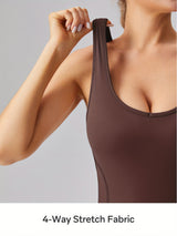 [Removable Padded Bra Workout Jumpsuits] Women Workout Fashion Flare Sleeveless Jumpsuits with Removable Padded Bra Hight Stretch Sportswear for Outdoor Activities (Black Brown Linen Dark blue)