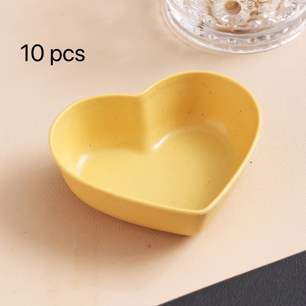 10pcs, Heart Shaped Sauce Dipping Bowls, Wheat Straw Dip Bowls, Small Plastic Appetizer Plates, Dinnerware, Home Kitchen Accessories