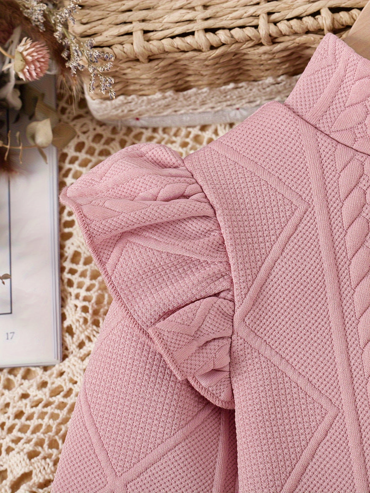 New Spring and Autumn Children's Plain Color Trendy Flying Sleeve Long Sleeve Water Drop Buckle Straight Dress + Belt + Bag