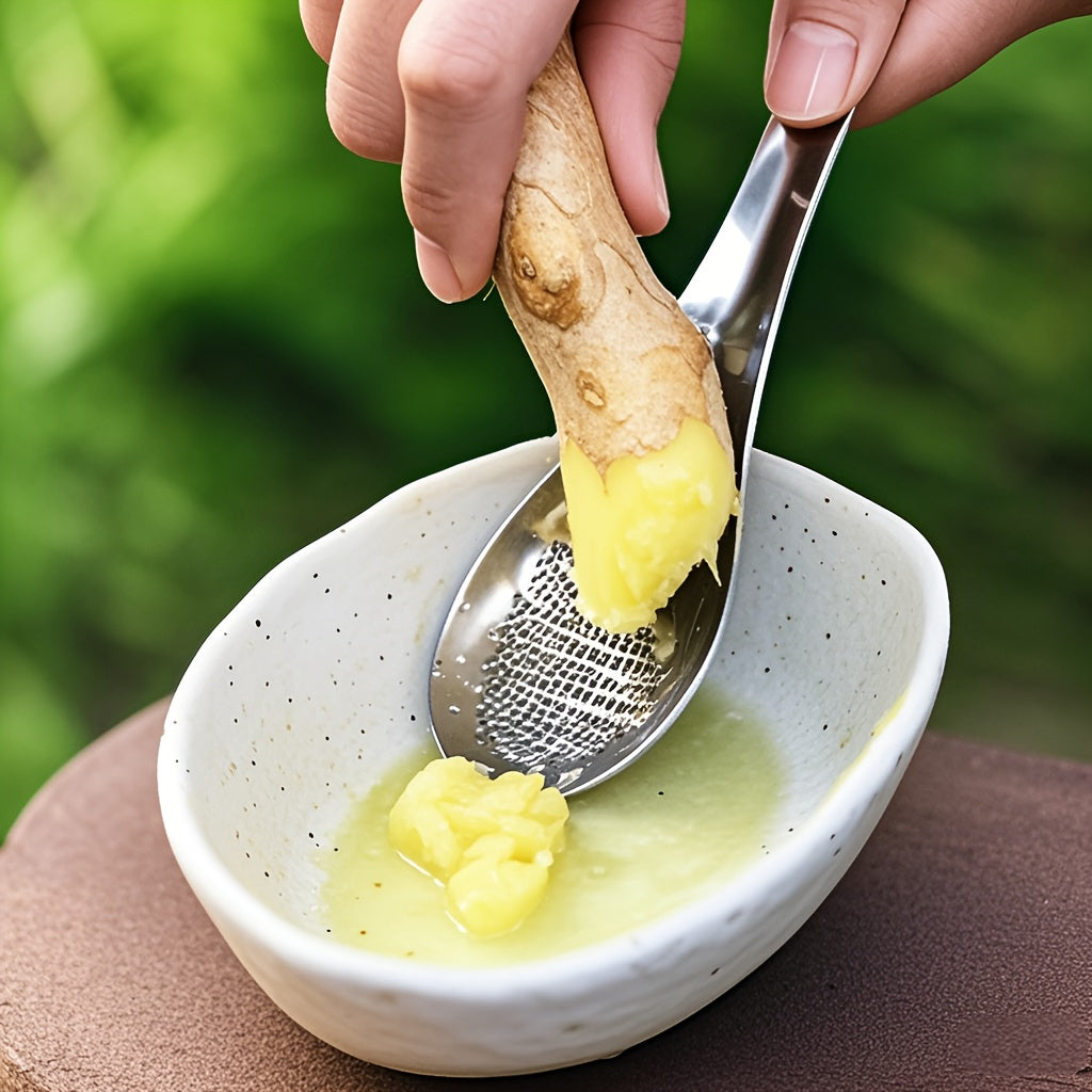 Stainless Steel Ginger Grater Spoon, 1pc Manual Garlic Masher, Uncharged Kitchen Gadget for Pureeing Garlic Ginger - Durable Cookware Accessory