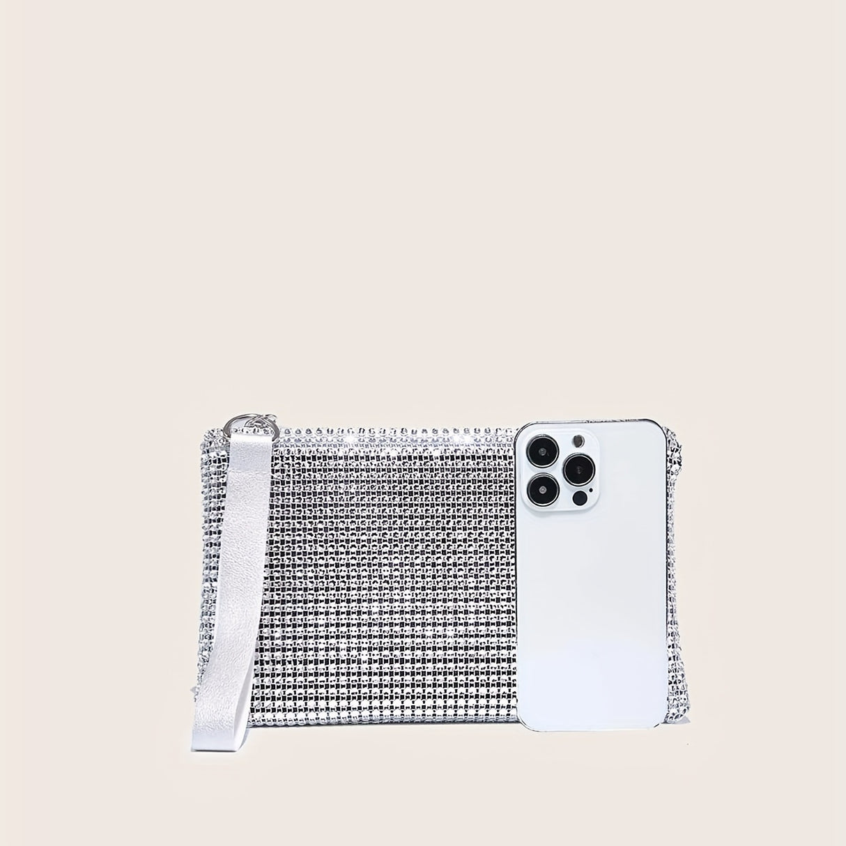 Sparkling Solid Color Plastic Wristlet Clutch Bag - Zipper Closure, Polyester Lining, Bling Rhinestone Accents for Formal Occasions, Weddings, Proms, and Carnivals - Perfect for Adding a Touch of Glamour to Your Night Out