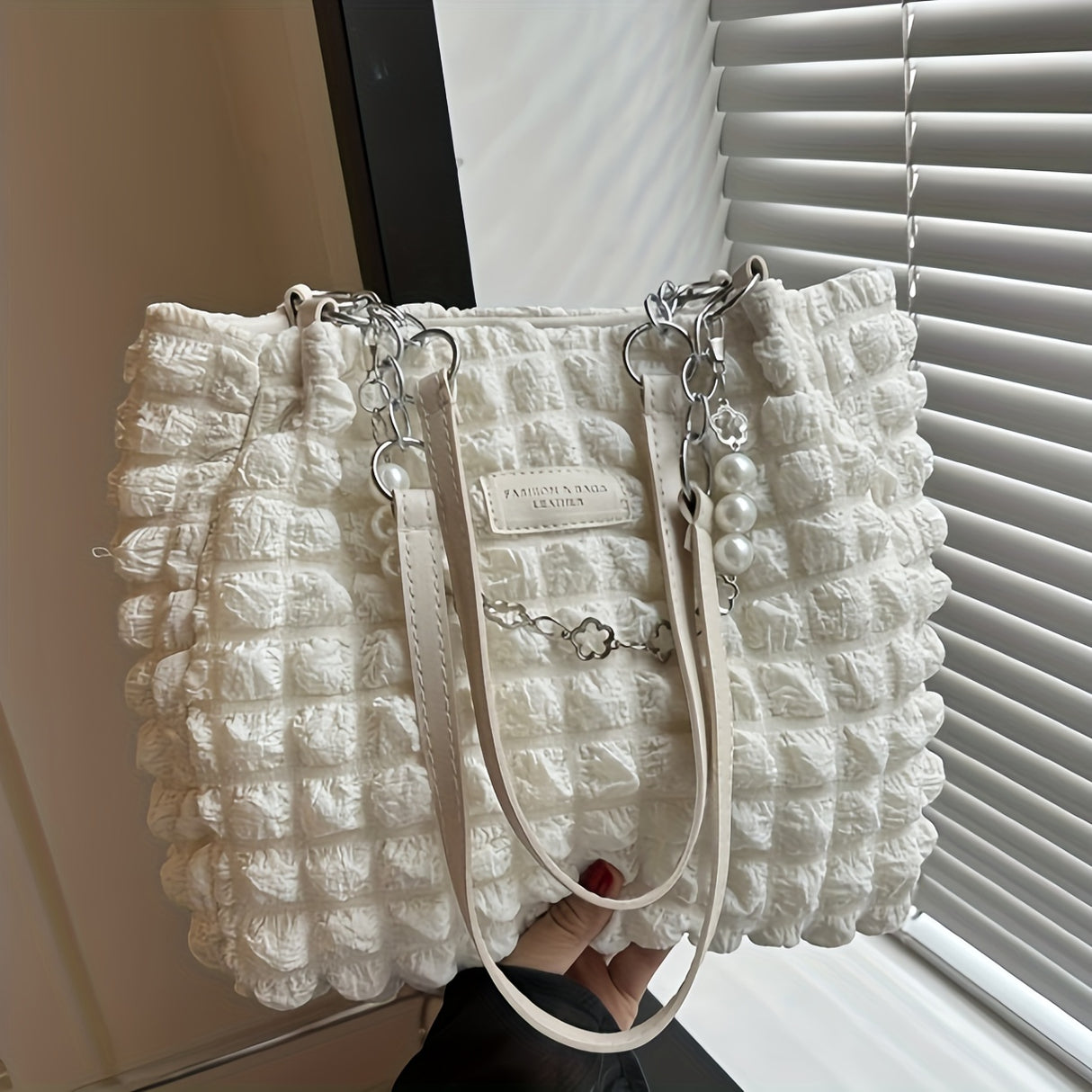 Pleated Bubble Shoulder Bag, Aesthetic Cloud Ruched Tote Bag, Fashion Soft Handbag For Women