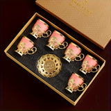 Sakura Train Set, Turkish Arabic Coffee Cups And Saucers, Espresso Cups With Saucer Plates And Spoons, Ceramic Tea Sets With Gift Box, 2.8 OZ (Golden)