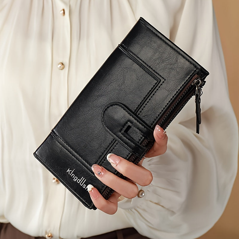 Double Zipper Long Wallet, Foldable PU Leather Coin Purse, Multi Card Slots Clutch Bag