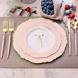 [30 Guests Pink Plastic Dinnerware] WDF 30 Guests Pink Plastic Plates & Golden Plastic Silverware With Pink Handle-Baroque Pink &Golden Plastic Dinnerware For Upscale Wedding &Parties