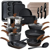 Kitchen Induction Cookware and Bakeware Set - 30 Piece Black Granite Cooking Pans Set Non-Stick Pots and Pans Set